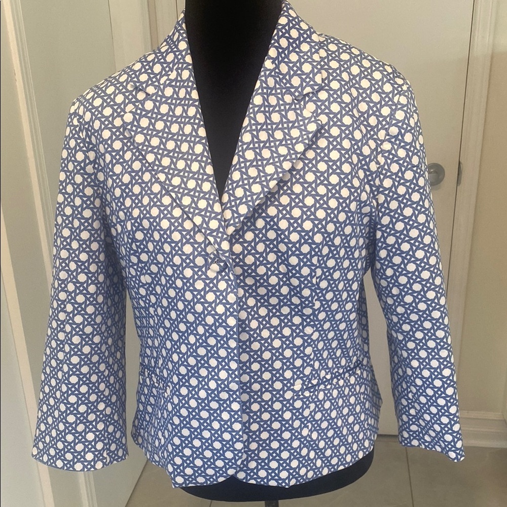 LOUEBEN long sleeved fully lined Blue & White polka dot blazer Size 10